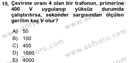 Elektrik Enerjisi İletimi ve Dağıtımı Dersi 2015 - 2016 Yılı (Vize) Ara Sınav Soruları 15. Soru