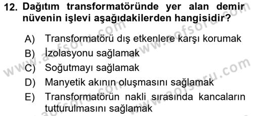 Elektrik Enerjisi İletimi ve Dağıtımı Dersi 2015 - 2016 Yılı (Final) Dönem Sonu Sınav Soruları 12. Soru