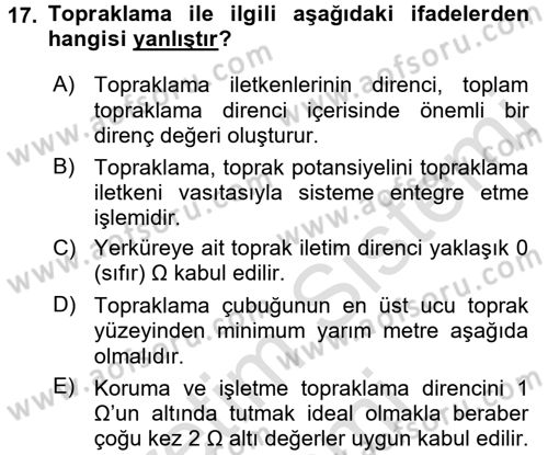 Elektrik Enerjisi İletimi ve Dağıtımı Dersi 2015 - 2016 Yılı (Final) Dönem Sonu Sınav Soruları 17. Soru