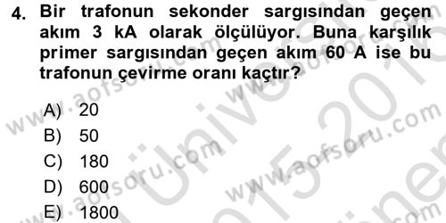 Elektrik Enerjisi İletimi ve Dağıtımı Dersi 2015 - 2016 Yılı (Final) Dönem Sonu Sınav Soruları 4. Soru