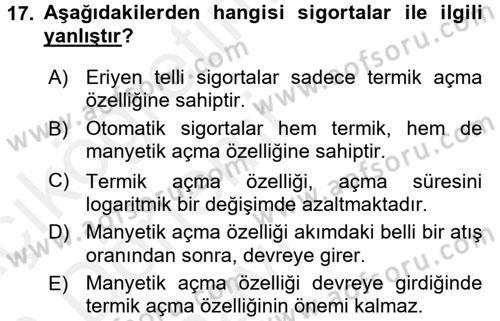 Elektrik Enerjisi İletimi ve Dağıtımı Dersi 2015 - 2016 Yılı Tek Ders Sınav Soruları 17. Soru