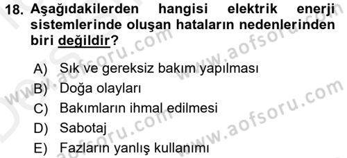 Elektrik Enerjisi İletimi ve Dağıtımı Dersi 2015 - 2016 Yılı Tek Ders Sınav Soruları 18. Soru