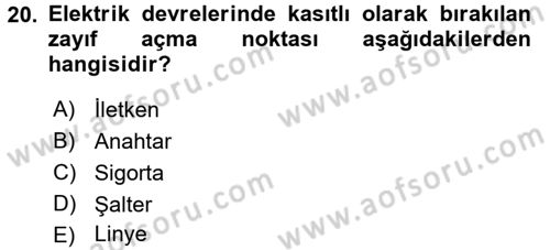 Elektrik Enerjisi İletimi ve Dağıtımı Dersi 2015 - 2016 Yılı Tek Ders Sınav Soruları 20. Soru