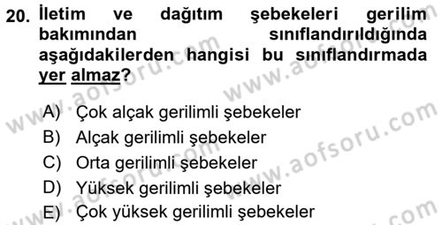 Elektrik Enerjisi İletimi ve Dağıtımı Dersi 2016 - 2017 Yılı (Vize) Ara Sınav Soruları 20. Soru