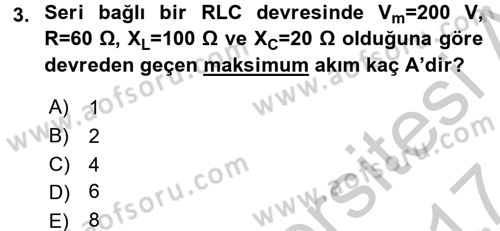 Elektrik Enerjisi İletimi ve Dağıtımı Dersi 2016 - 2017 Yılı (Vize) Ara Sınav Soruları 3. Soru