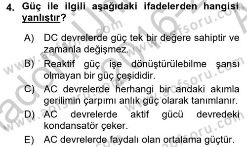 Elektrik Enerjisi İletimi ve Dağıtımı Dersi 2016 - 2017 Yılı (Vize) Ara Sınav Soruları 4. Soru