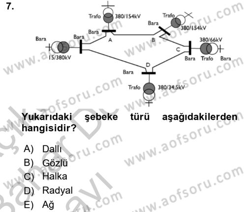 Elektrik Enerjisi İletimi ve Dağıtımı Dersi 2016 - 2017 Yılı (Vize) Ara Sınav Soruları 7. Soru