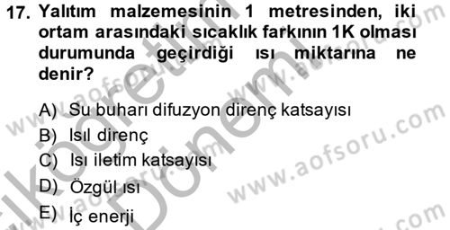 Isıtma Havalandırma ve Klima Sistemlerinde Enerji Ekonomisi Dersi 2013 - 2014 Yılı (Vize) Ara Sınav Soruları 17. Soru