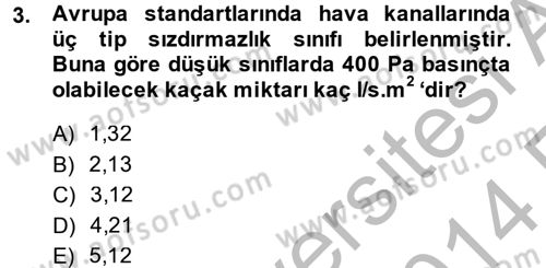 Isıtma Havalandırma ve Klima Sistemlerinde Enerji Ekonomisi Dersi 2013 - 2014 Yılı (Vize) Ara Sınav Soruları 3. Soru