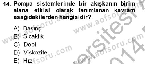 Isıtma Havalandırma ve Klima Sistemlerinde Enerji Ekonomisi Dersi 2013 - 2014 Yılı (Final) Dönem Sonu Sınav Soruları 14. Soru