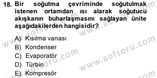 Isıtma Havalandırma ve Klima Sistemlerinde Enerji Ekonomisi Dersi 2013 - 2014 Yılı Tek Ders Sınav Soruları 18. Soru