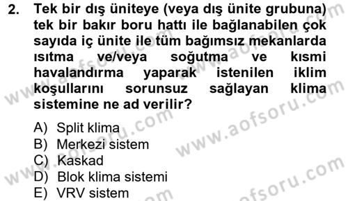 Isıtma Havalandırma ve Klima Sistemlerinde Enerji Ekonomisi Dersi 2013 - 2014 Yılı Tek Ders Sınav Soruları 2. Soru