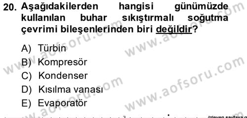 Isıtma Havalandırma ve Klima Sistemlerinde Enerji Ekonomisi Dersi 2013 - 2014 Yılı Tek Ders Sınav Soruları 20. Soru
