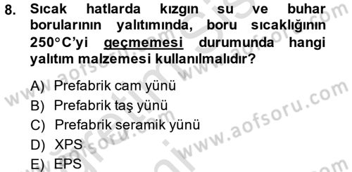 Isıtma Havalandırma ve Klima Sistemlerinde Enerji Ekonomisi Dersi 2013 - 2014 Yılı Tek Ders Sınav Soruları 8. Soru