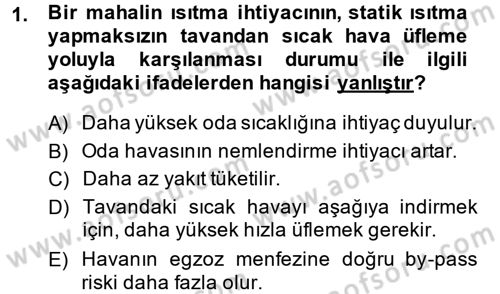 Isıtma Havalandırma ve Klima Sistemlerinde Enerji Ekonomisi Dersi 2014 - 2015 Yılı (Vize) Ara Sınav Soruları 1. Soru