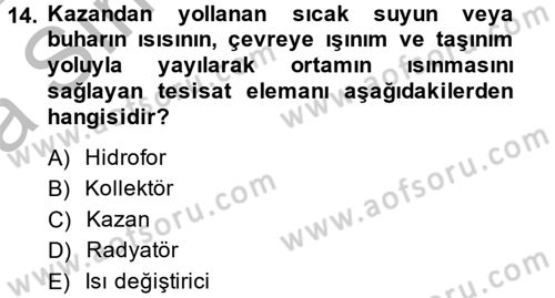 Isıtma Havalandırma ve Klima Sistemlerinde Enerji Ekonomisi Dersi 2014 - 2015 Yılı (Vize) Ara Sınavı 14. Soru