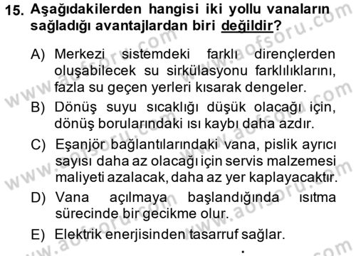 Isıtma Havalandırma ve Klima Sistemlerinde Enerji Ekonomisi Dersi 2014 - 2015 Yılı (Vize) Ara Sınav Soruları 15. Soru
