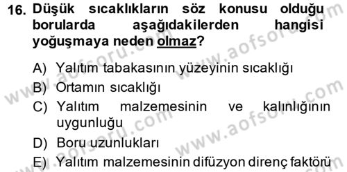 Isıtma Havalandırma ve Klima Sistemlerinde Enerji Ekonomisi Dersi 2014 - 2015 Yılı (Vize) Ara Sınav Soruları 16. Soru