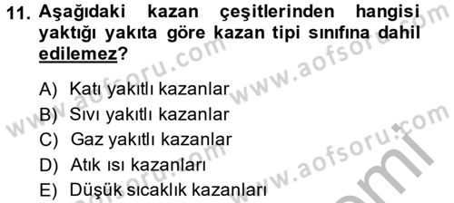 Isıtma Havalandırma ve Klima Sistemlerinde Enerji Ekonomisi Dersi 2014 - 2015 Yılı (Final) Dönem Sonu Sınav Soruları 11. Soru
