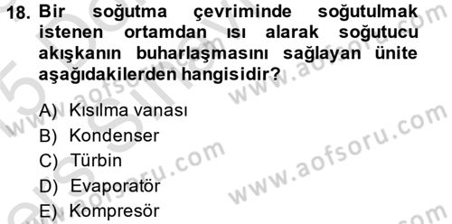 Isıtma Havalandırma ve Klima Sistemlerinde Enerji Ekonomisi Dersi 2014 - 2015 Yılı Tek Ders Sınav Soruları 18. Soru