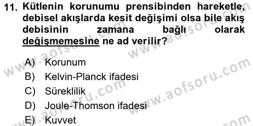 Isıtma Havalandırma ve Klima Sistemlerinde Enerji Ekonomisi Dersi 2015 - 2016 Yılı (Final) Dönem Sonu Sınavı 11. Soru