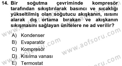 Isıtma Havalandırma ve Klima Sistemlerinde Enerji Ekonomisi Dersi 2015 - 2016 Yılı (Final) Dönem Sonu Sınavı 14. Soru