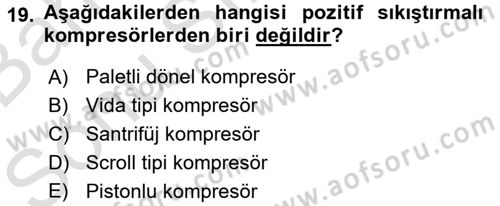 Isıtma Havalandırma ve Klima Sistemlerinde Enerji Ekonomisi Dersi 2015 - 2016 Yılı (Final) Dönem Sonu Sınavı 19. Soru