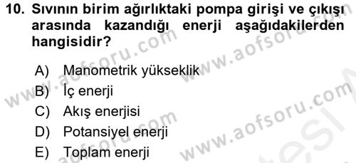 Isıtma Havalandırma ve Klima Sistemlerinde Enerji Ekonomisi Dersi 2015 - 2016 Yılı Tek Ders Sınav Soruları 10. Soru