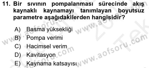 Isıtma Havalandırma ve Klima Sistemlerinde Enerji Ekonomisi Dersi 2015 - 2016 Yılı Tek Ders Sınav Soruları 11. Soru