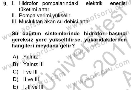 Isıtma Havalandırma ve Klima Sistemlerinde Enerji Ekonomisi Dersi 2016 - 2017 Yılı (Vize) Ara Sınav Soruları 9. Soru