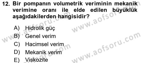 Isıtma Havalandırma ve Klima Sistemlerinde Enerji Ekonomisi Dersi 2017 - 2018 Yılı (Final) Dönem Sonu Sınav Soruları 12. Soru