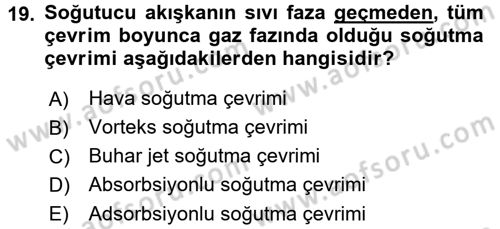 Isıtma Havalandırma ve Klima Sistemlerinde Enerji Ekonomisi Dersi 2017 - 2018 Yılı (Final) Dönem Sonu Sınav Soruları 19. Soru