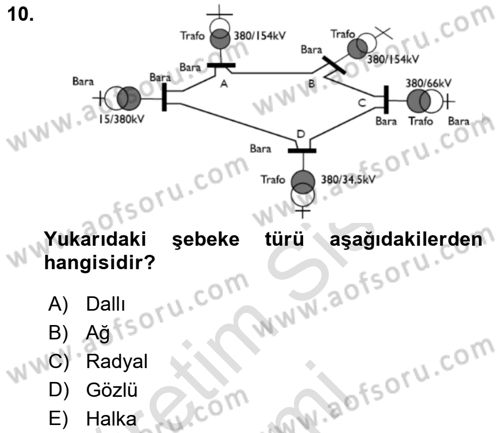 Elektrik Enerjisi Üretimi, İletimi Ve Dağıtımı Dersi 2019 - 2020 Yılı (Vize) Ara Sınav Soruları 10. Soru