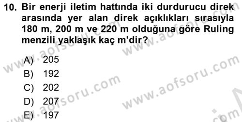 Elektrik Enerjisi Üretimi, İletimi Ve Dağıtımı Dersi 2019 - 2020 Yılı (Final) Dönem Sonu Sınav Soruları 10. Soru