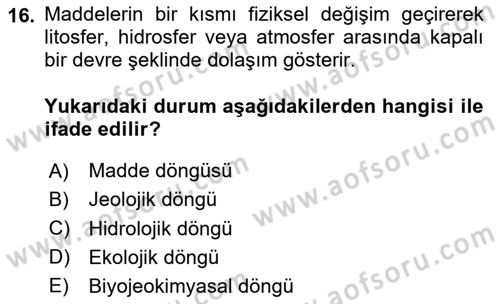 Enerji Tasarrufu Ve Çevre Dersi 2020 - 2021 Yılı Yaz Okulu Sınav Soruları 16. Soru
