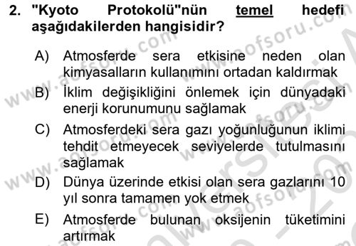Enerji Tasarrufu Ve Çevre Dersi 2020 - 2021 Yılı Yaz Okulu Sınav Soruları 2. Soru