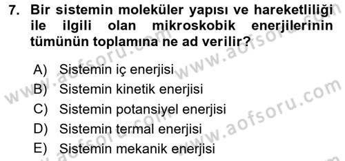 Enerji Tasarrufu Ve Çevre Dersi 2020 - 2021 Yılı Yaz Okulu Sınav Soruları 7. Soru