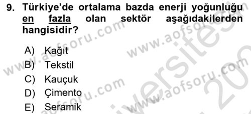 Enerji Tasarrufu Ve Çevre Dersi 2020 - 2021 Yılı Yaz Okulu Sınav Soruları 9. Soru
