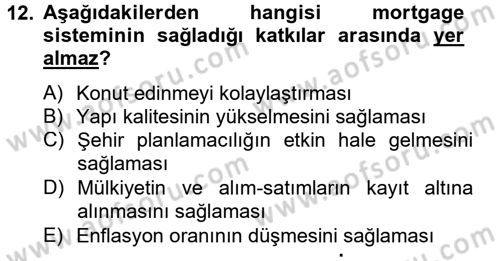 Gayrimenkul Ekonomisi Dersi 2012 - 2013 Yılı (Vize) Ara Sınav Soruları 12. Soru