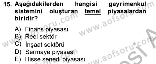 Gayrimenkul Ekonomisi Dersi 2012 - 2013 Yılı (Vize) Ara Sınavı 15. Soru