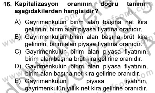 Gayrimenkul Ekonomisi Dersi 2012 - 2013 Yılı (Vize) Ara Sınav Soruları 16. Soru