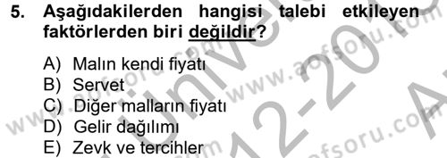Gayrimenkul Ekonomisi Dersi 2012 - 2013 Yılı (Vize) Ara Sınav Soruları 5. Soru
