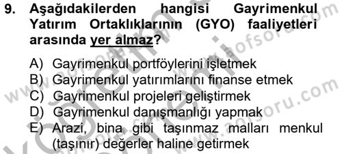 Gayrimenkul Ekonomisi Dersi 2012 - 2013 Yılı (Vize) Ara Sınav Soruları 9. Soru