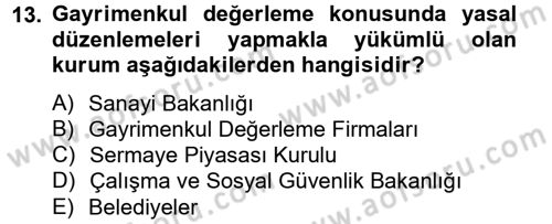 Gayrimenkul Ekonomisi Dersi 2012 - 2013 Yılı (Final) Dönem Sonu Sınav Soruları 13. Soru