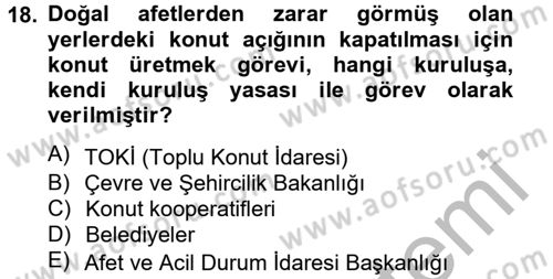 Gayrimenkul Ekonomisi Dersi 2012 - 2013 Yılı (Final) Dönem Sonu Sınav Soruları 18. Soru