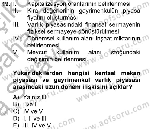 Gayrimenkul Ekonomisi Dersi 2013 - 2014 Yılı (Vize) Ara Sınav Soruları 19. Soru