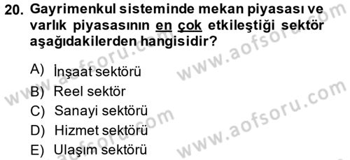 Gayrimenkul Ekonomisi Dersi 2013 - 2014 Yılı (Vize) Ara Sınav Soruları 20. Soru