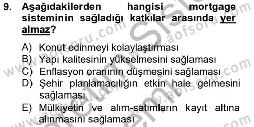 Gayrimenkul Ekonomisi Dersi 2013 - 2014 Yılı (Vize) Ara Sınav Soruları 9. Soru