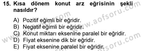 Gayrimenkul Ekonomisi Dersi 2013 - 2014 Yılı (Final) Dönem Sonu Sınav Soruları 15. Soru