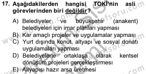 Gayrimenkul Ekonomisi Dersi 2013 - 2014 Yılı (Final) Dönem Sonu Sınav Soruları 17. Soru